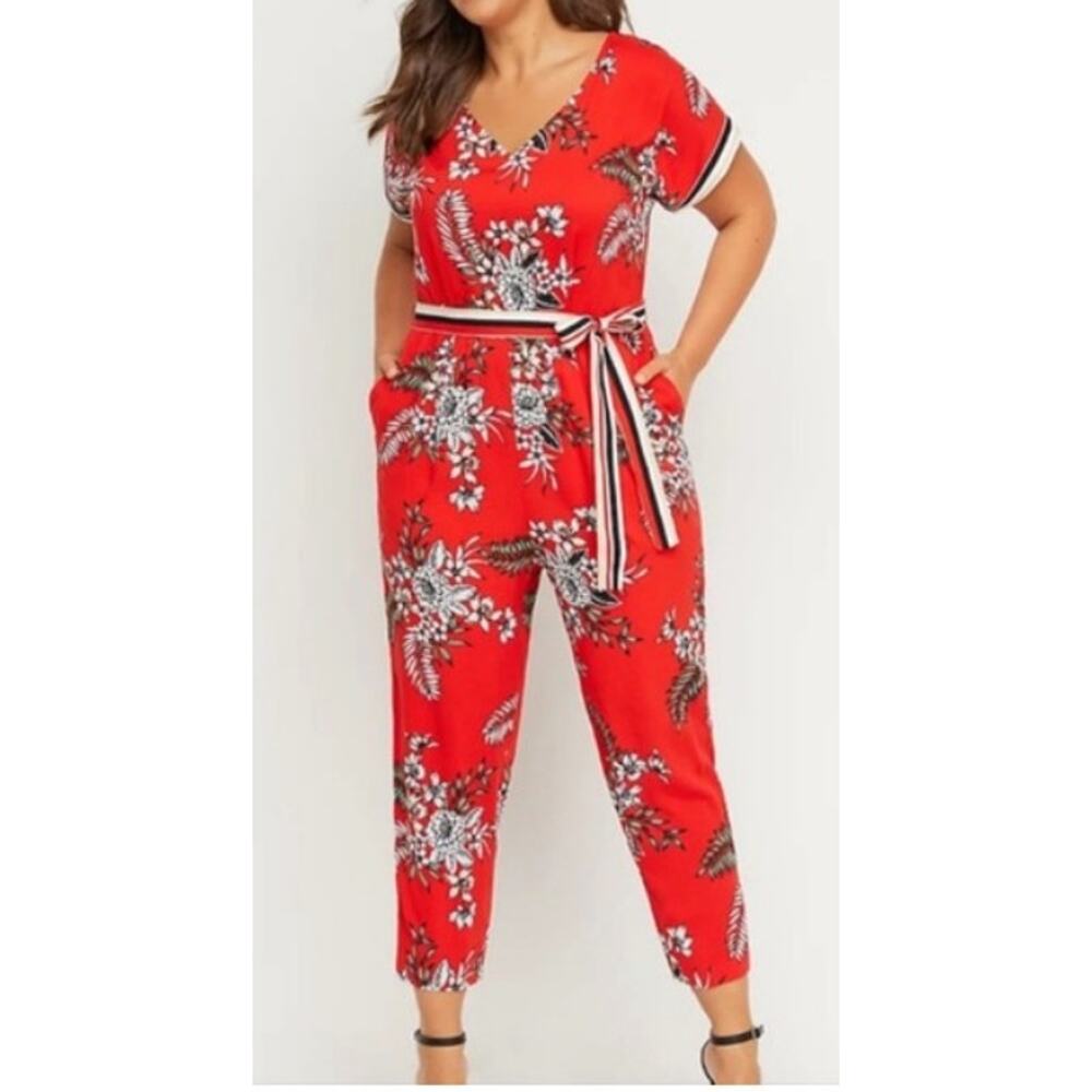 Lane Bryant Women's Jumpsuit Size 18 Red Hawaiian Floral Tropical